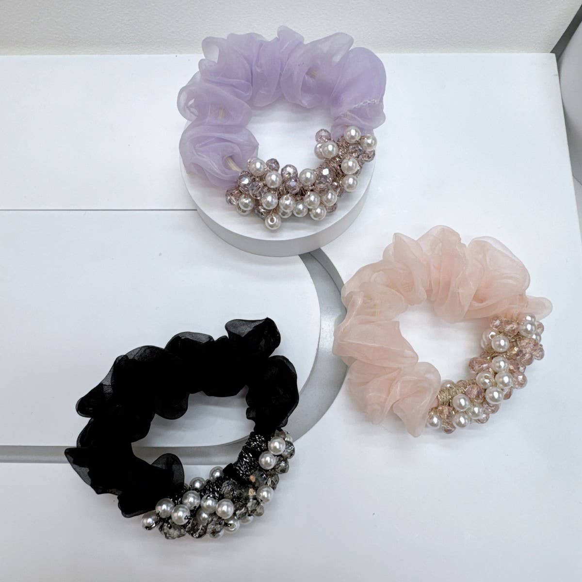 Sweet Crystal Pearl Scrunchie New Simple Hair Tie
