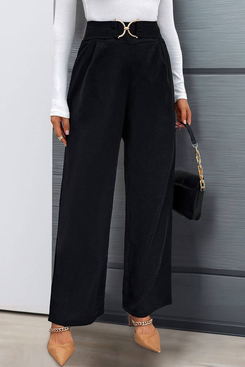 CWBLP0921_SOLID COLOR BUCKLED HIGH WAIST STRAIGHT PANTS