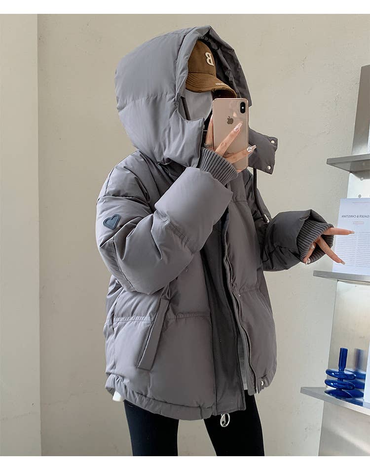 Solid-colored short down cotton-padded jacket