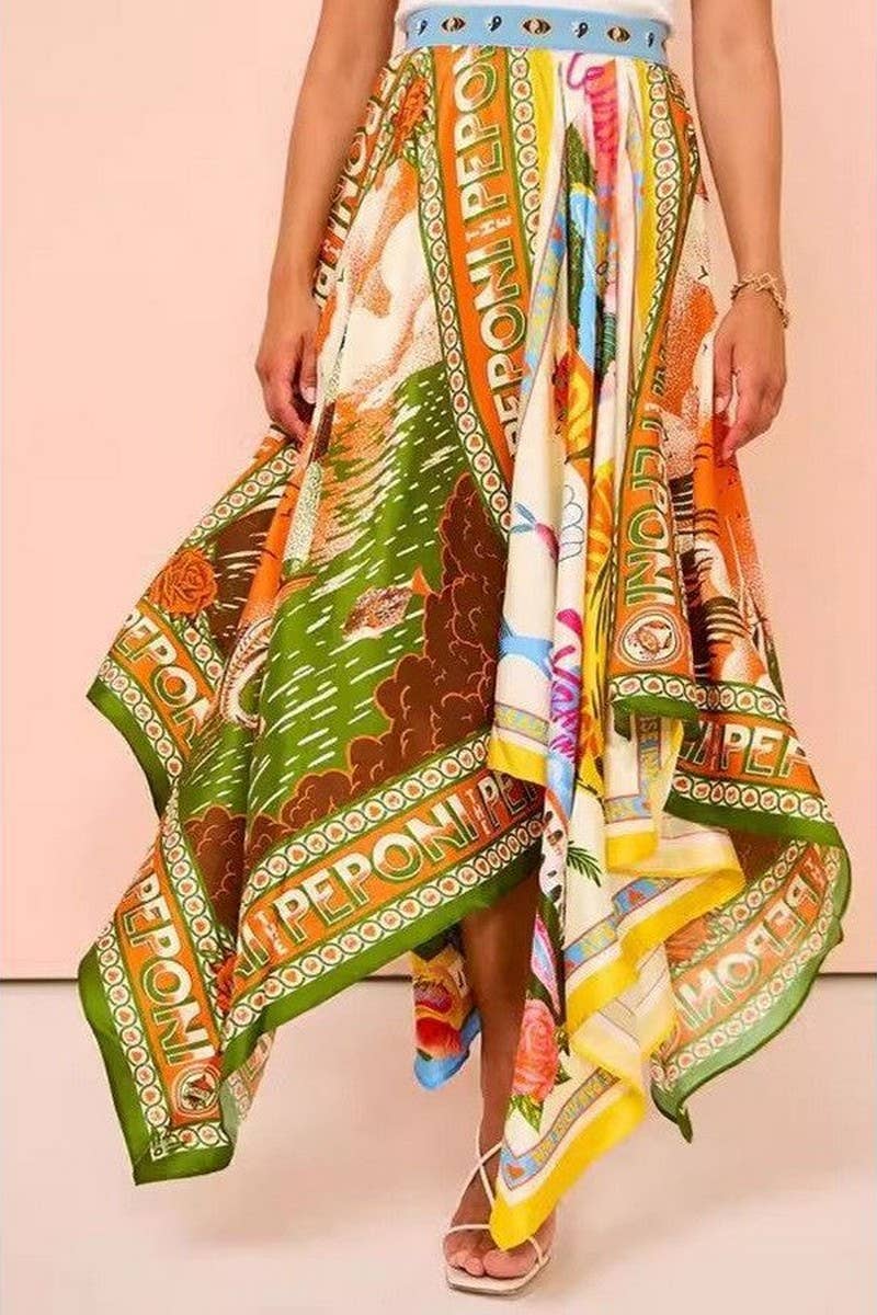 CWBMS0451_FLORAL ASYMMETRIC HEM WAIST A-LINE SKIRT