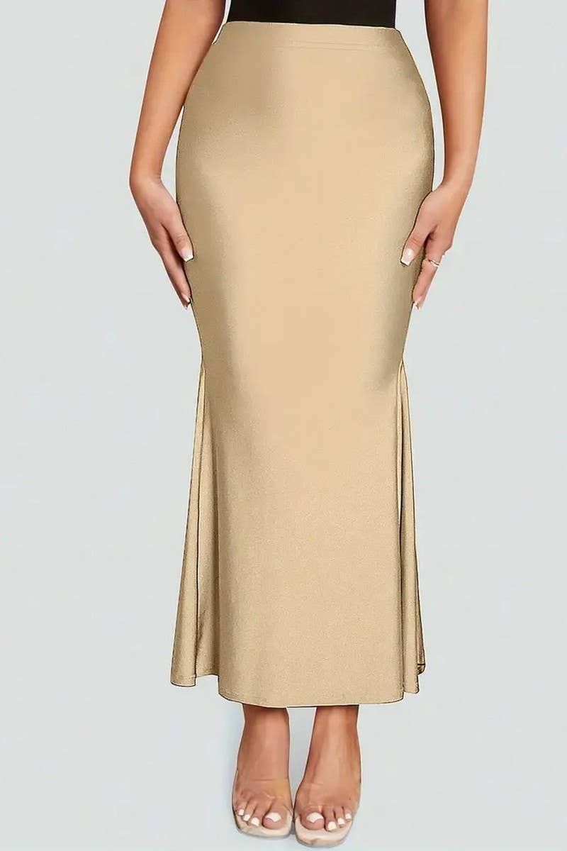 CWBLS0444_WOMEN'S FISHTAIL SLIM FIT KNITTED STRETCH SKIRT