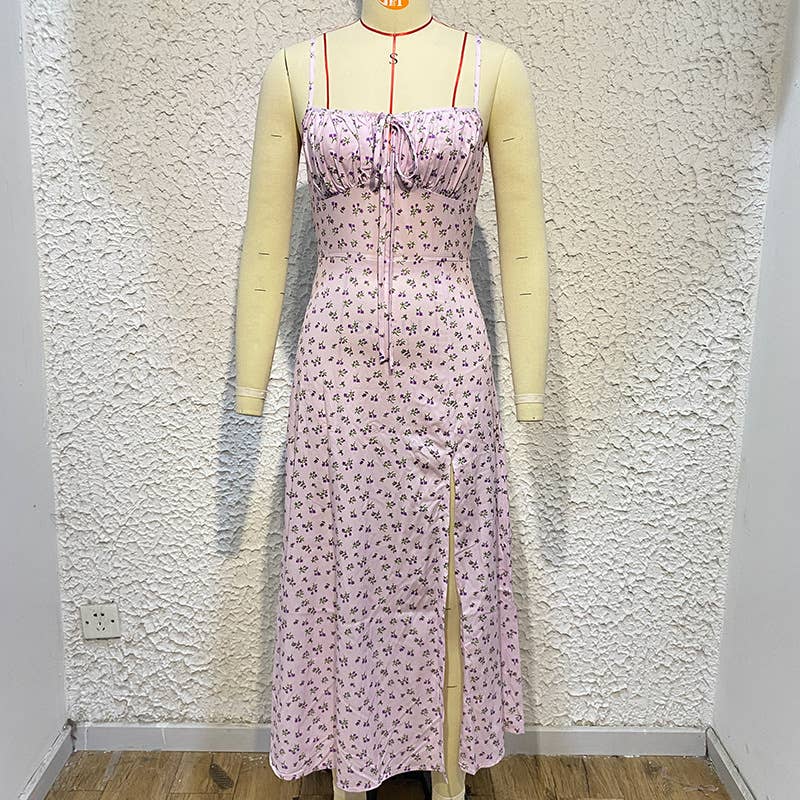 PRINT FLORAL SLIM-FIT SEXY DRESS WITH HIP WRAP