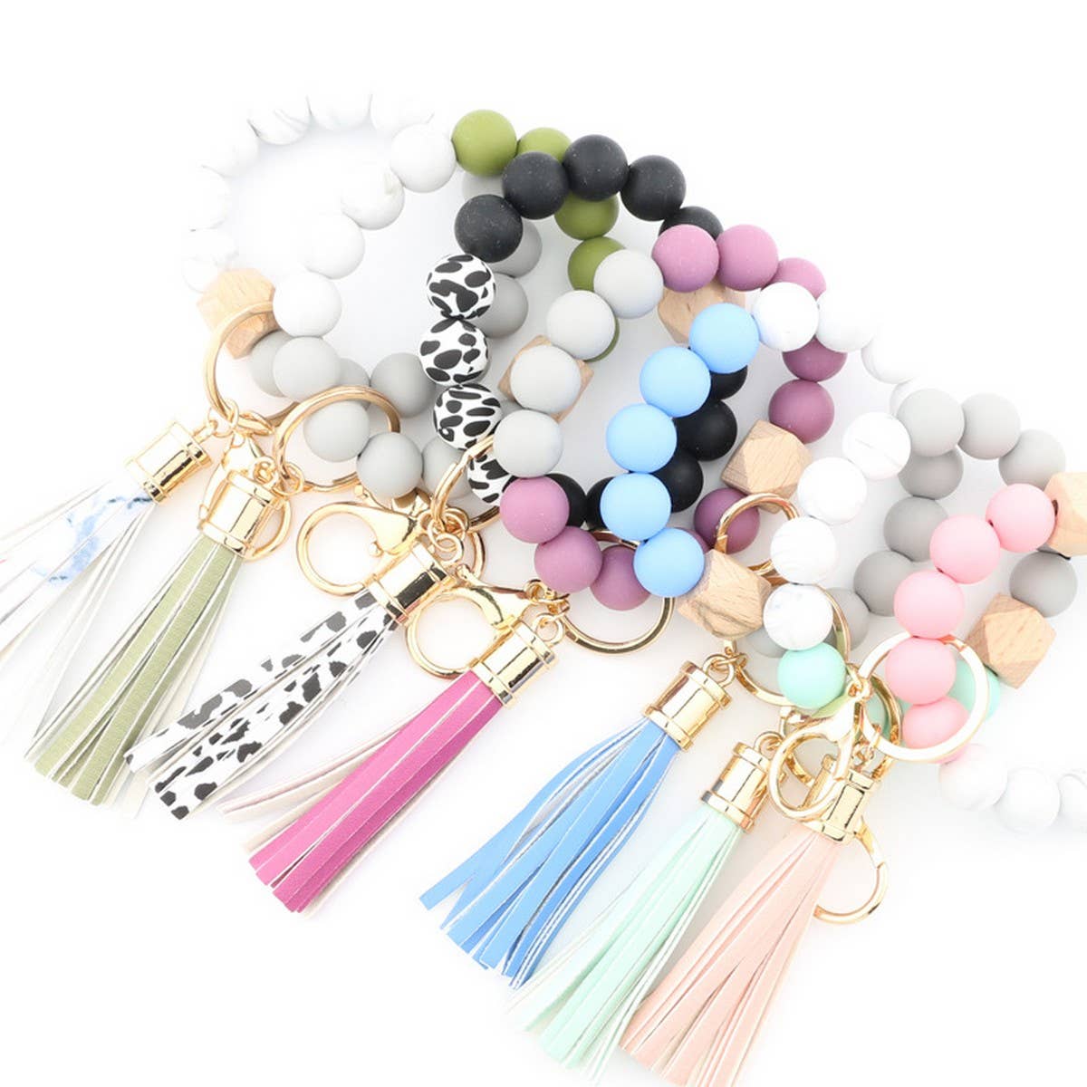 Silicone Bead Bracelet with Beech Wood Keychain_CWAB5011