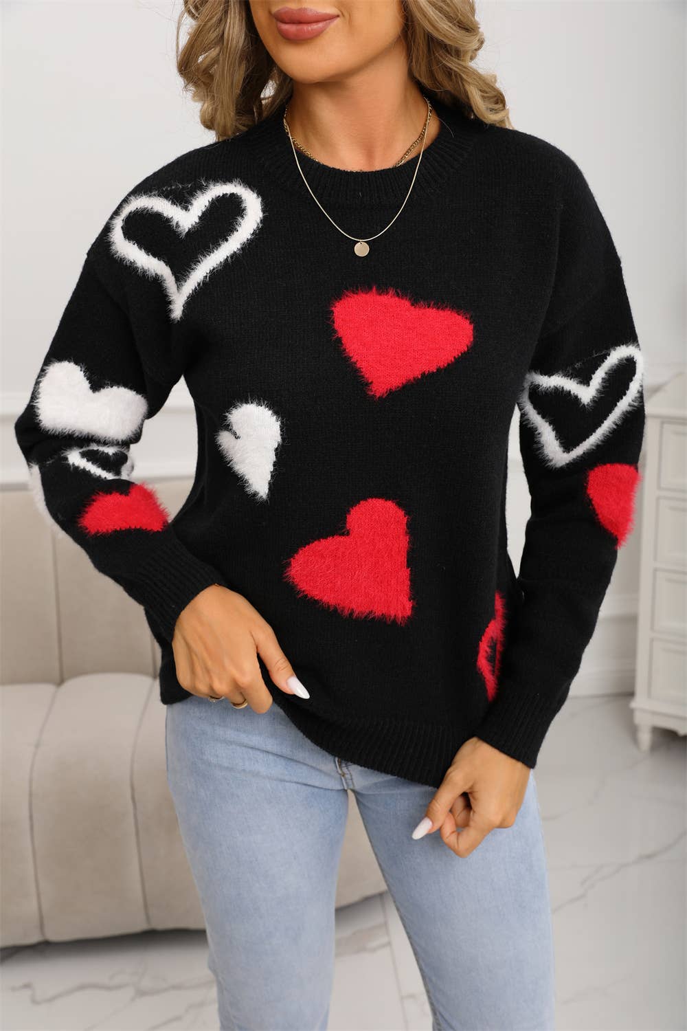 Valentine's day little hearts jacquard sweater