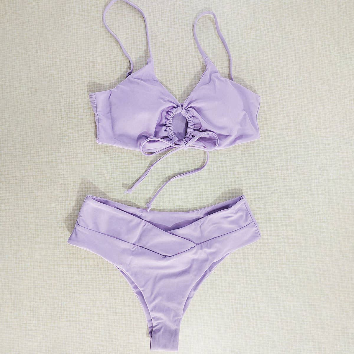 Tied Bow Bikini Set-Solid Color Sexy Swimsuit