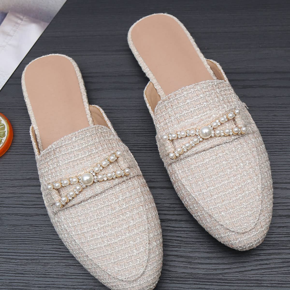 FASHION CASUAL PEARL FLAT BOTTOM MULES_CWSHF0039