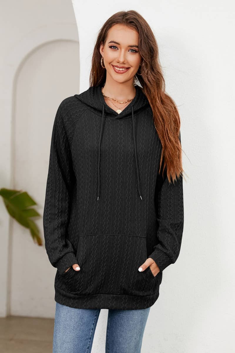 CWOHOL0983_HOODED DRAWSTRING LONG SLEEVE POCKET KNIT HOODIE