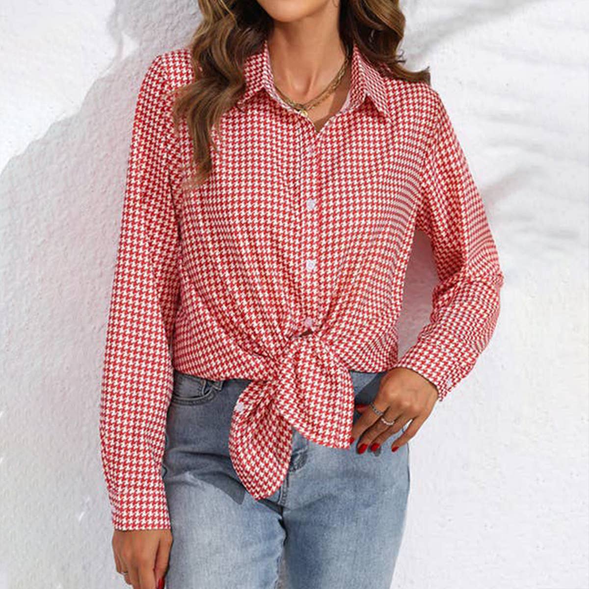 LAPEL PLAID RELAXED LONG-SLEEVED SHIRT