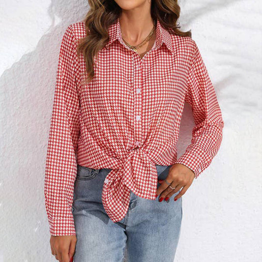 LAPEL PLAID RELAXED LONG-SLEEVED SHIRT