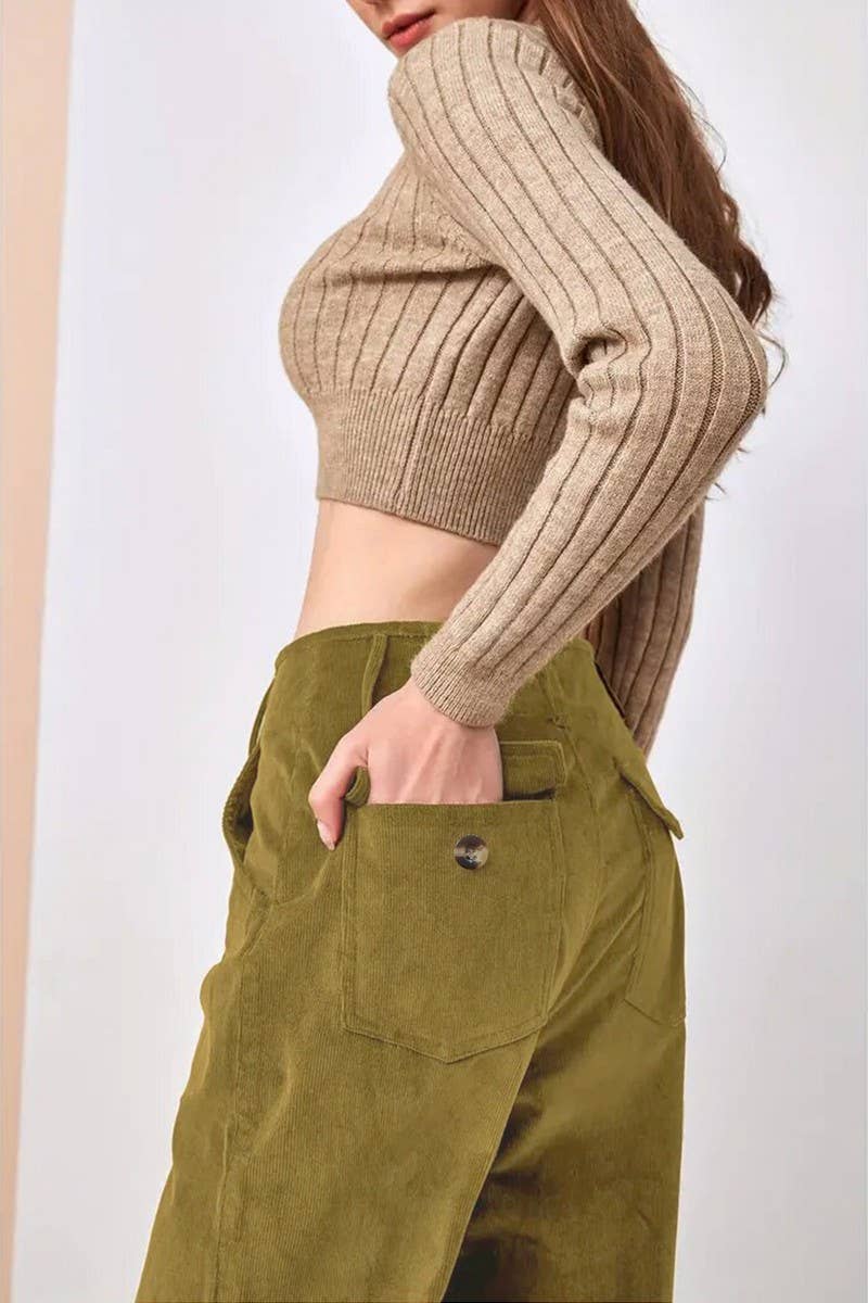 CWBLP1400_SOLID COLOR HIGH WAIST CASUAL STRAIGHT TROUSERS