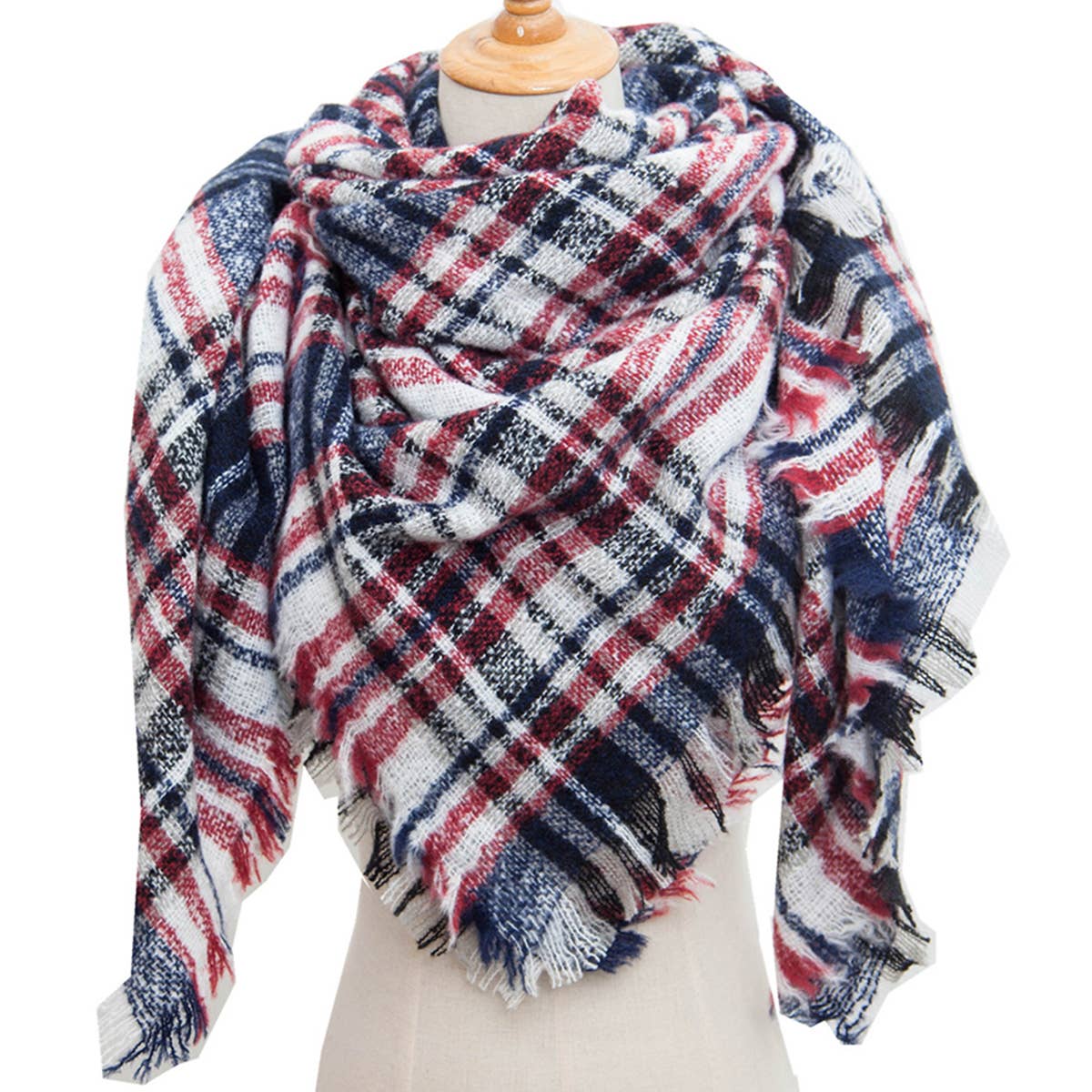New Large Plaid Triangle Scarf - Spring to Winter