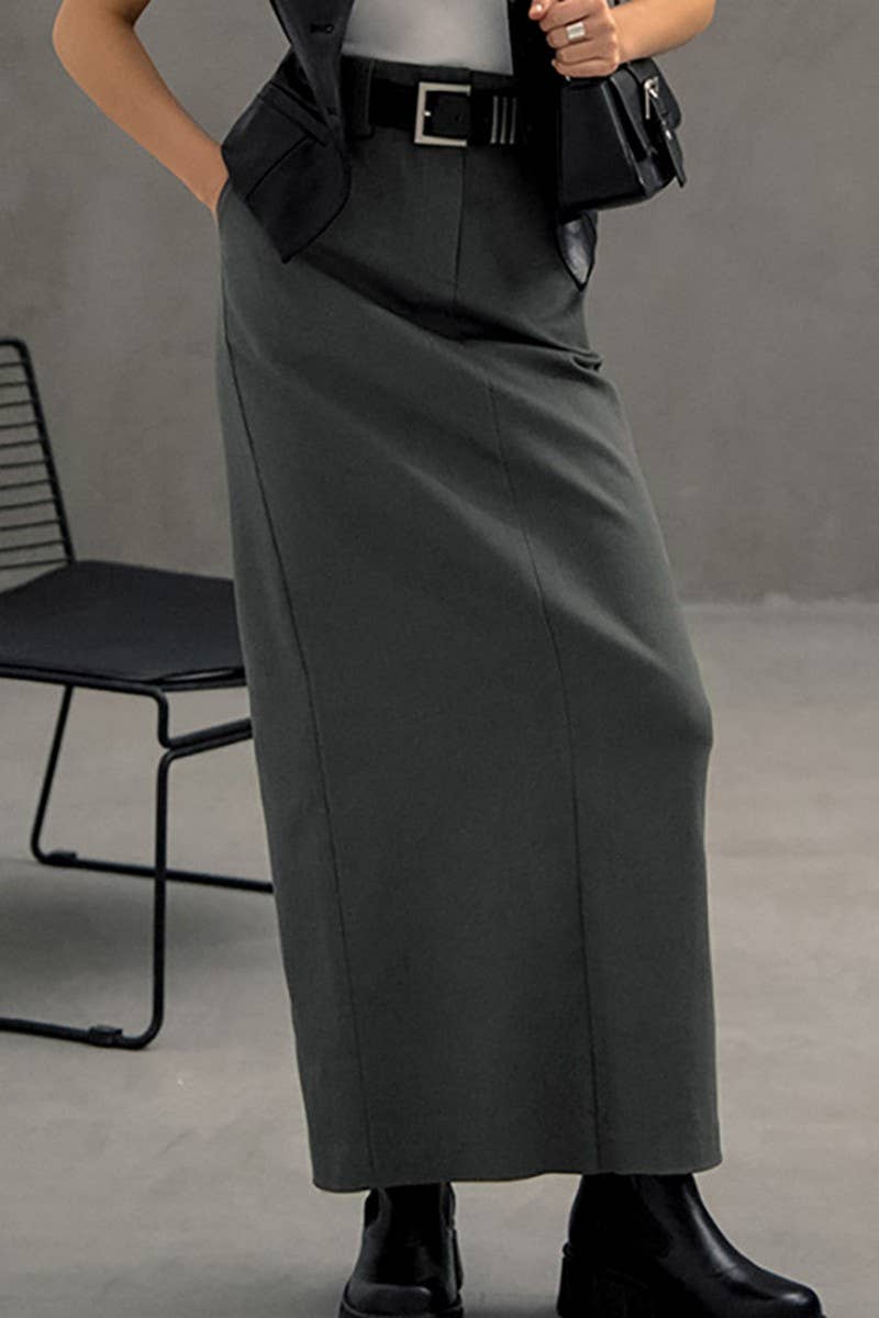 CWBLS0362_SOLID COLOR CASUAL SLIM FIT A-LINE SKIRT