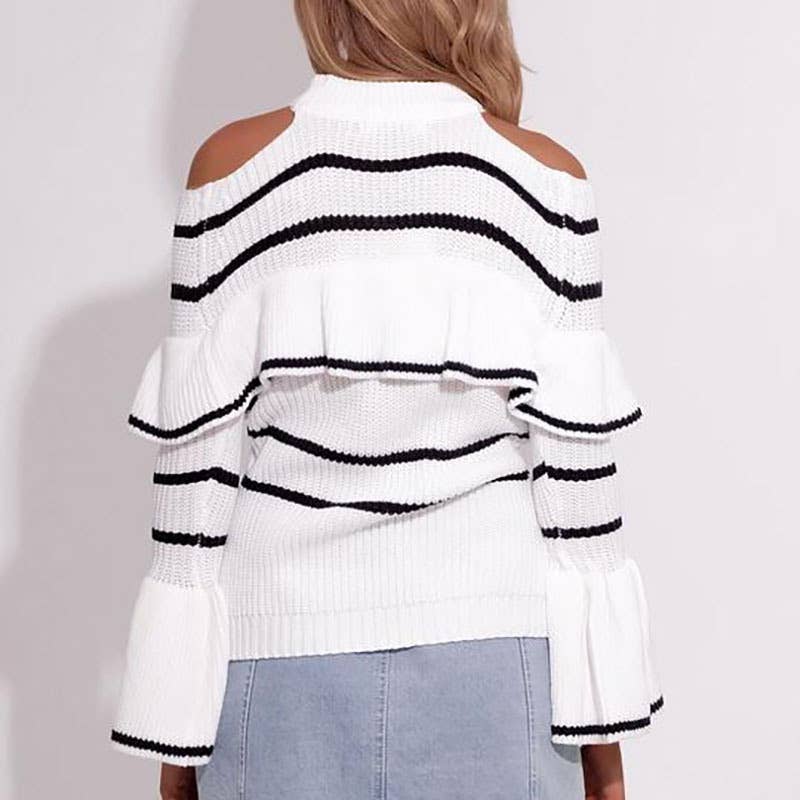 Falbala bump color stripe knitting a sweater