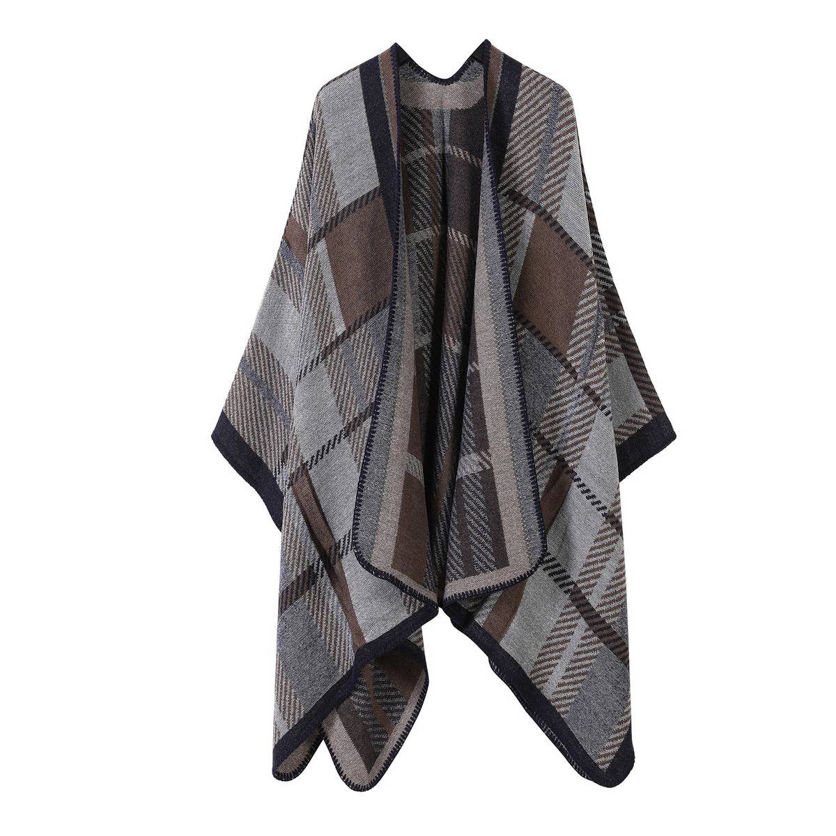 SHAWL FAUX CASHMERE JACQUARD SLIT CAPE