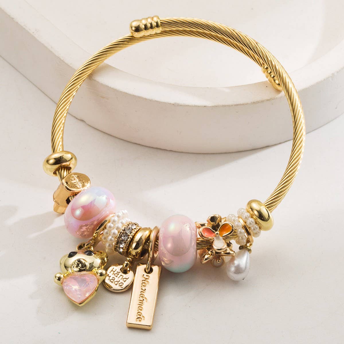 Adjustable Stainless Steel Cat Rhinestone Bracelet_CWMM8576