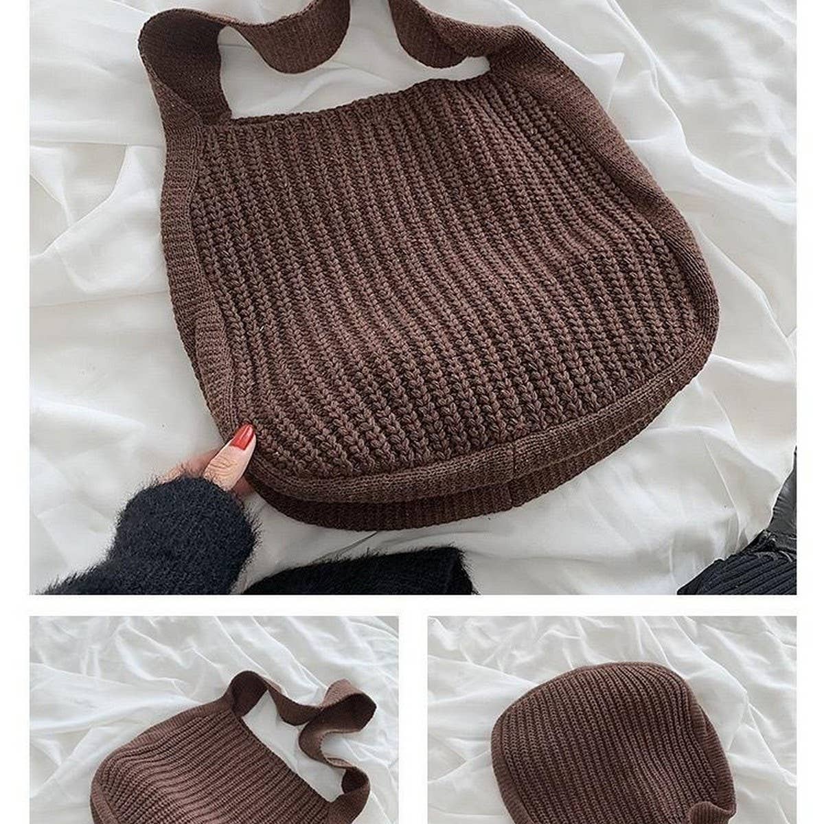 CWAB4578_SOLID COLOR KNITTED CROSSBODY SHOULDER BAG