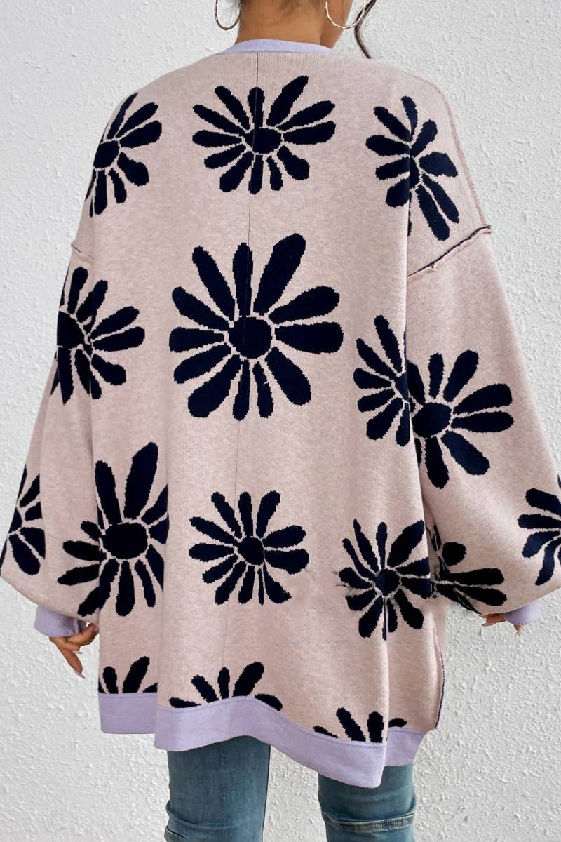 CWOCAL2121_WINTER V-NECK FLOWER LONG SLEEVE CARDIGAN