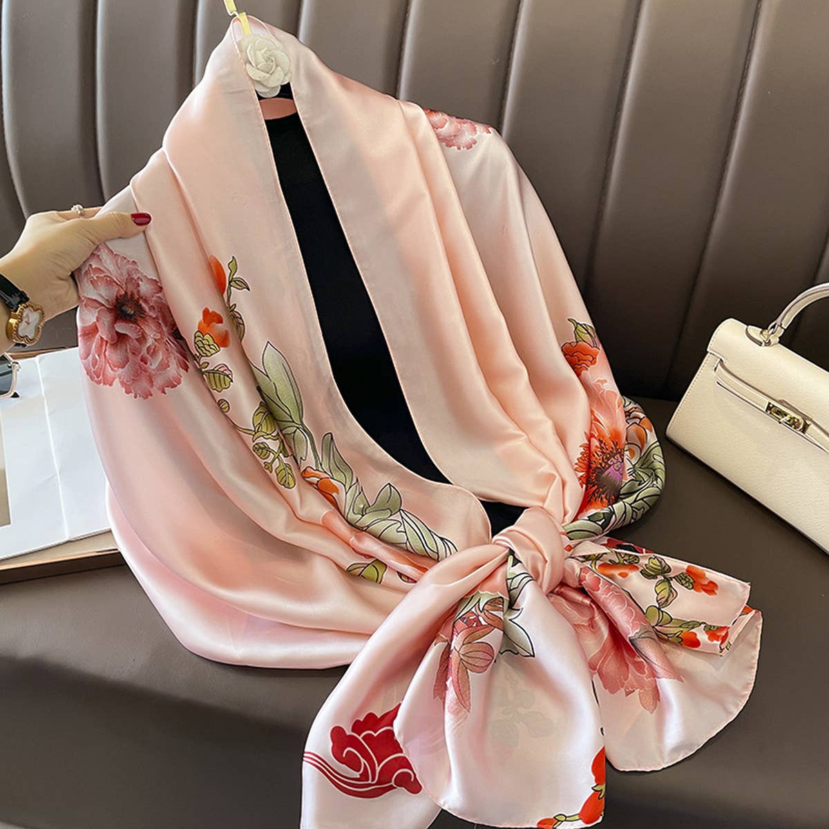 Elegant Printed Long Silk Scarf - Fashionable Wrap