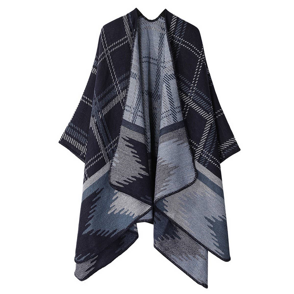 DOUBLE-SIDED PLAID FAUX CASHMERE SHAWL CAPE