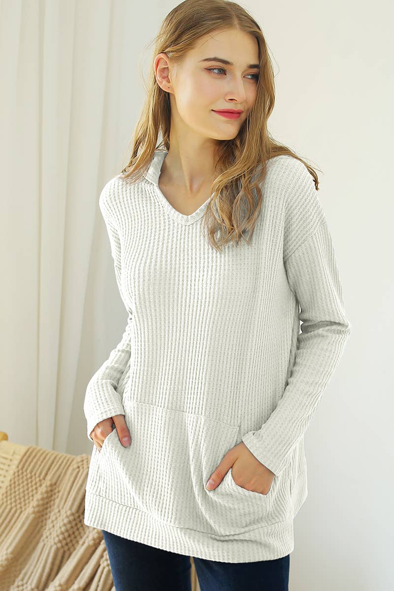 WOMEN SOLID KNIT HOODIE_CWTTL1414