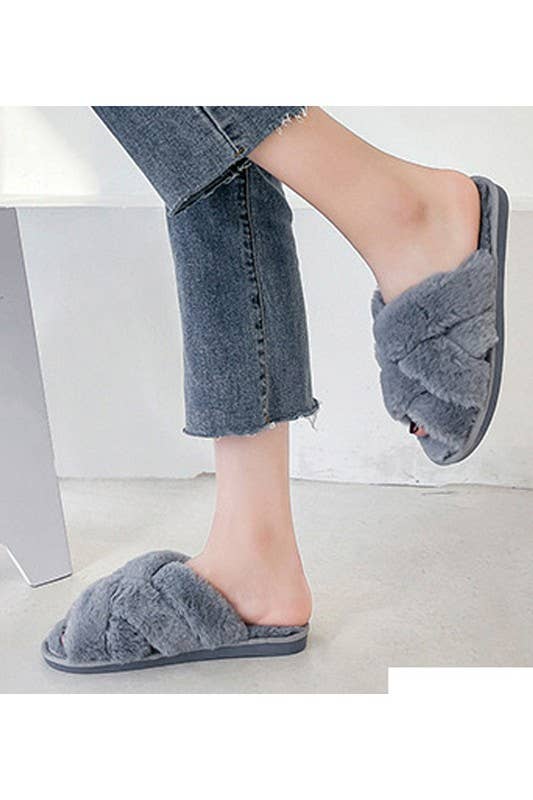 CROSS STRAP HOUSE SHOES COZY COMFY INDOOR SLIPPERS