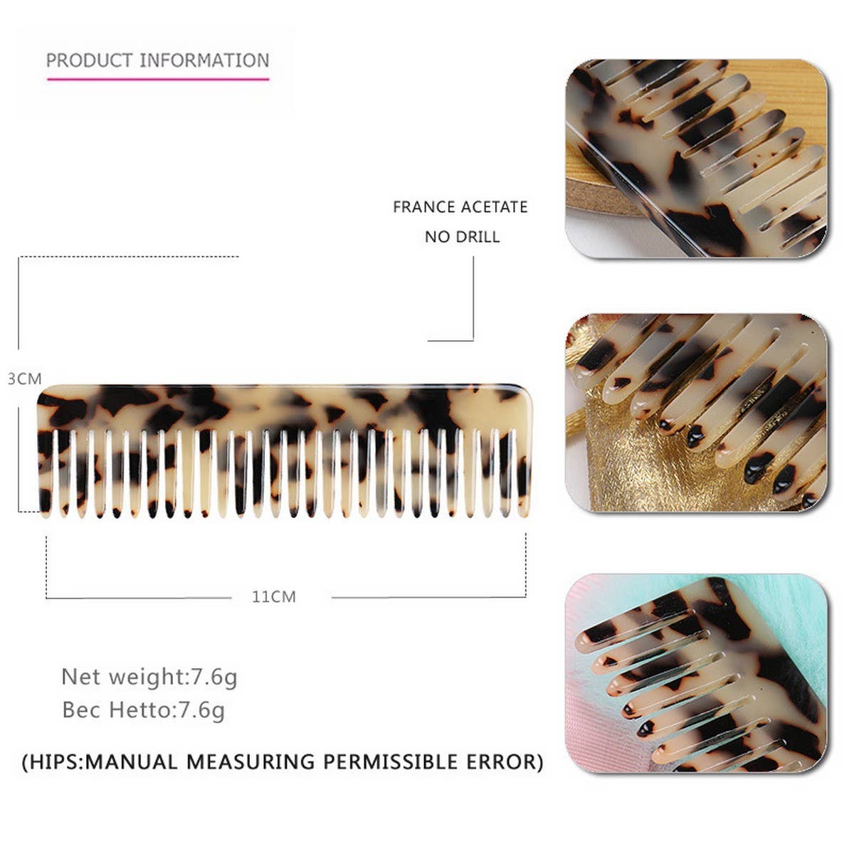 VINTAGE ACETATE HAIR COMB DENSE TOOTH COMB