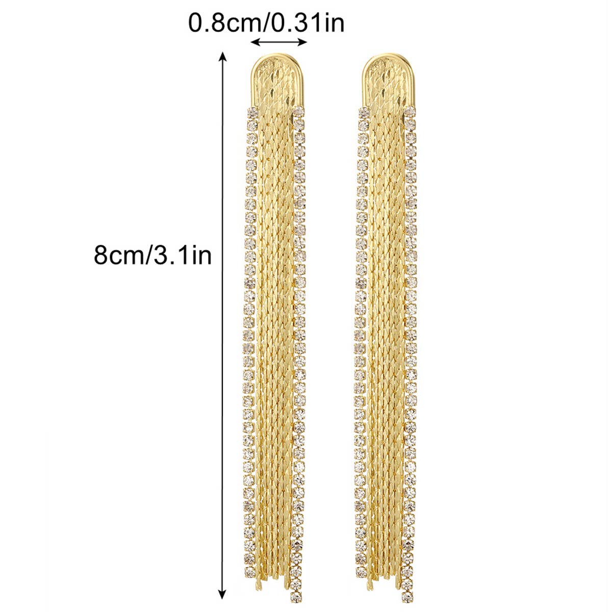 RHINESTONE DECOR METAL TASSEL DROP EARRINGS