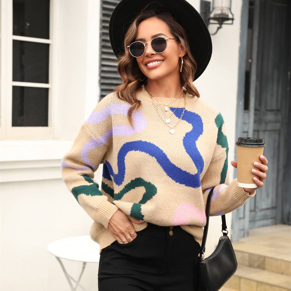 STYLISH CREW NECK SWEATER GEOMETRIC SWEATER