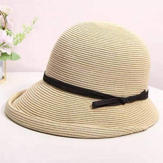 Foldable retro round top straw hat_CWAH3412