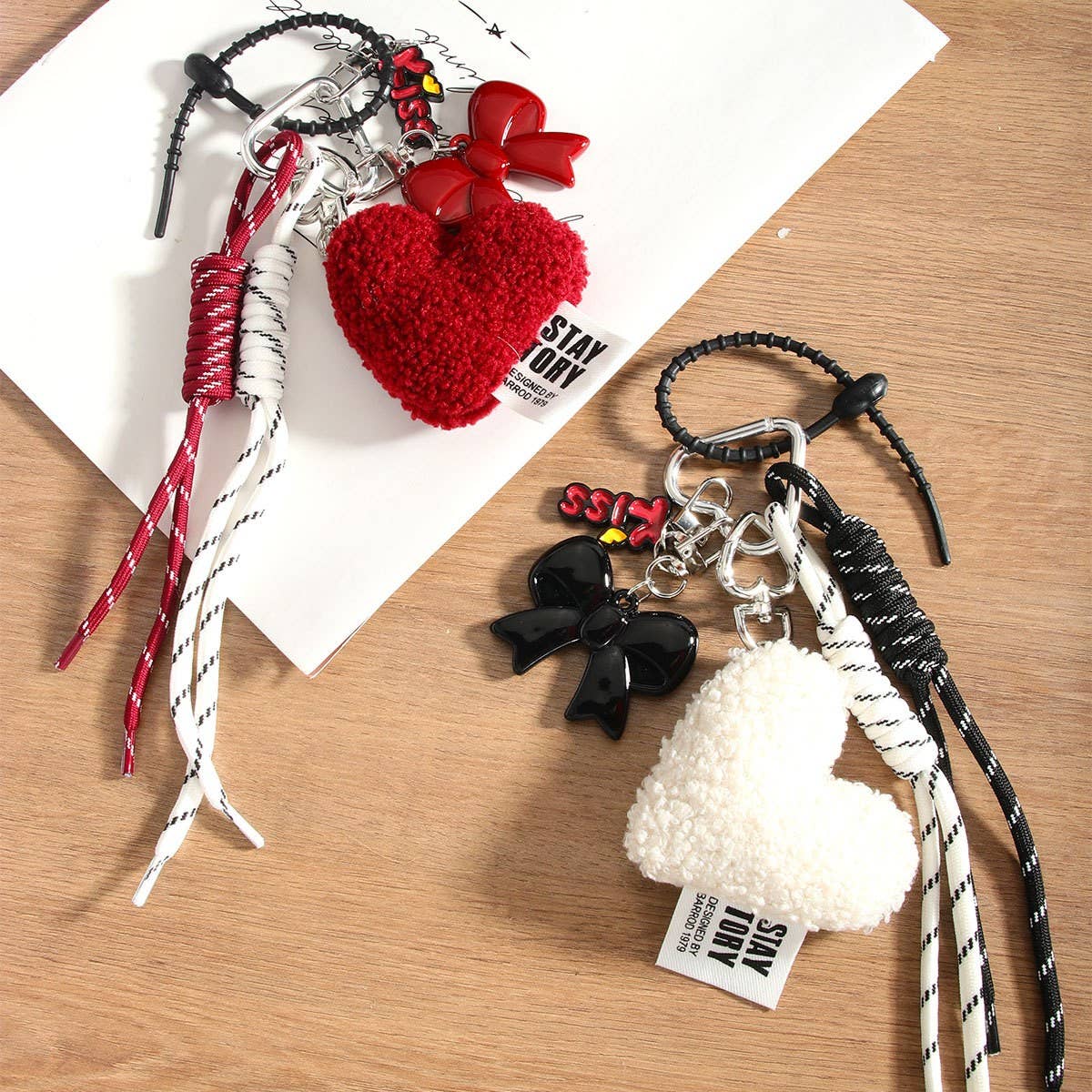 Chic Heart Bow Bag Charm with Braided Strap_CWMM7629