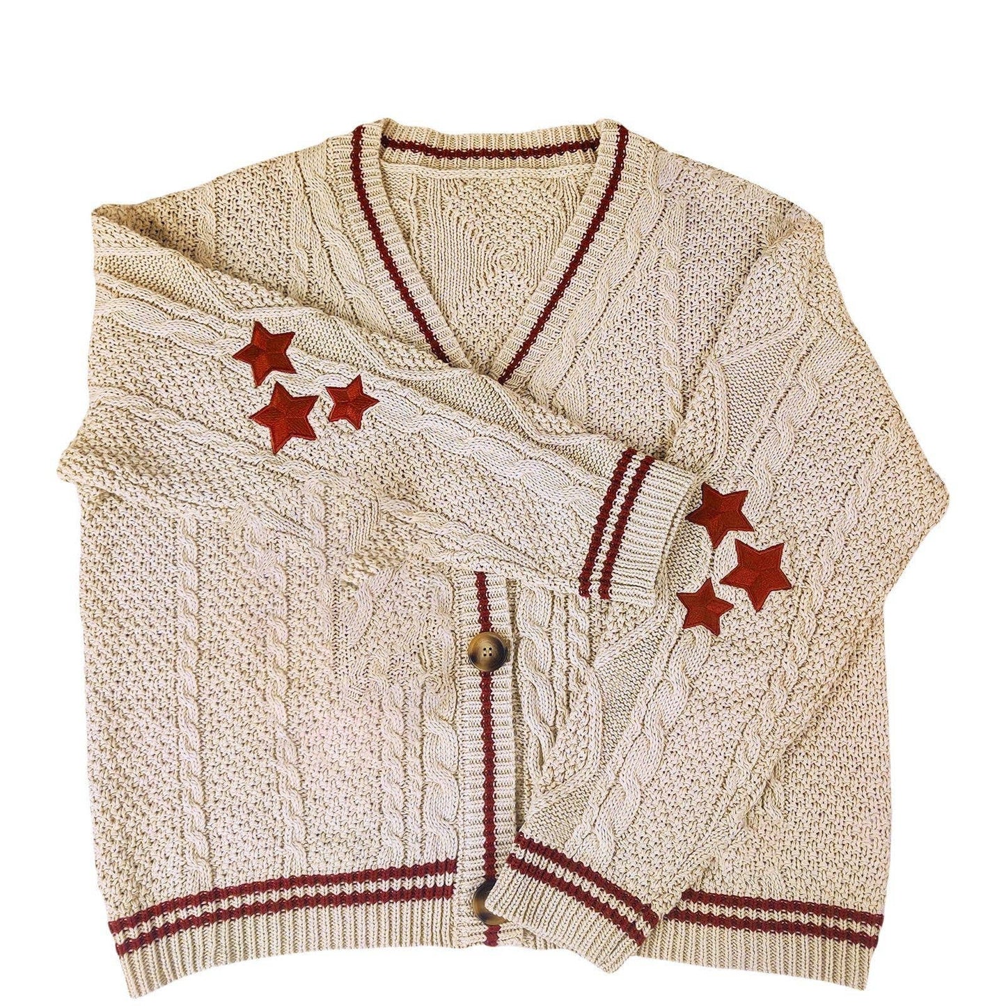 V-NECK STAR EMBROIDERY SINGLE-BREASTED CARDIGAN