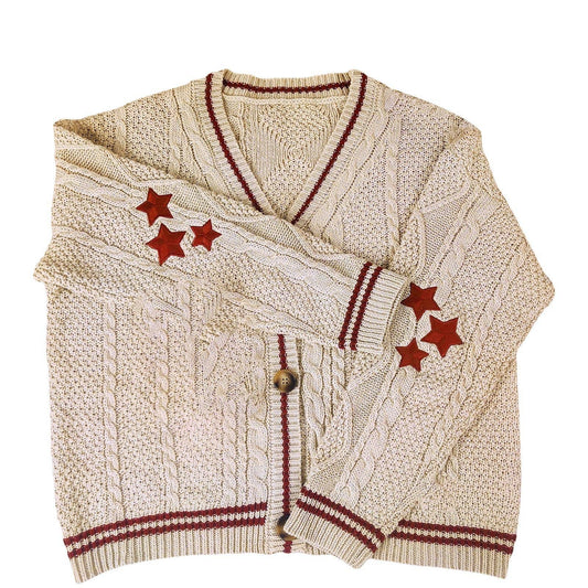 V-NECK STAR EMBROIDERY SINGLE-BREASTED CARDIGAN
