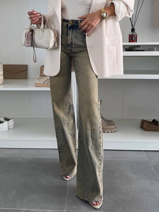 Heavy-duty washed stretch straight-leg jeans