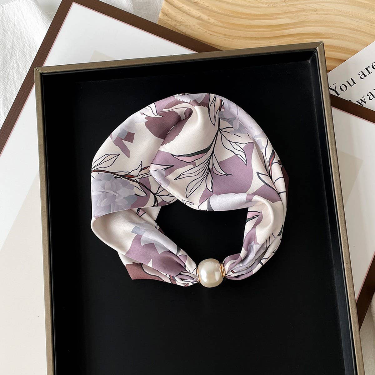 Pearl button scarf - elegant printed scarf_CWASC0821