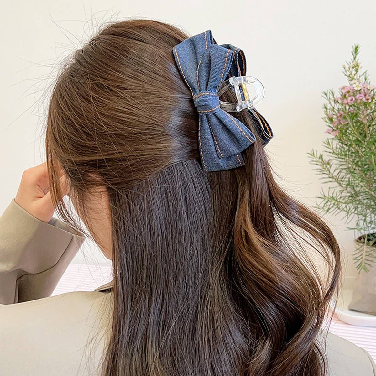 DENIM BOW RETRO VERSATILE HAIRPINS_CWAHA1197