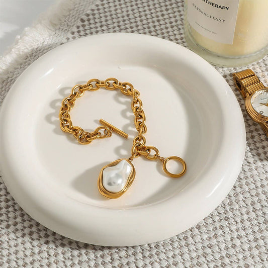 18K Gold Plated Pearl Pendant Cross OT Clasp Chain_CWAJE4759