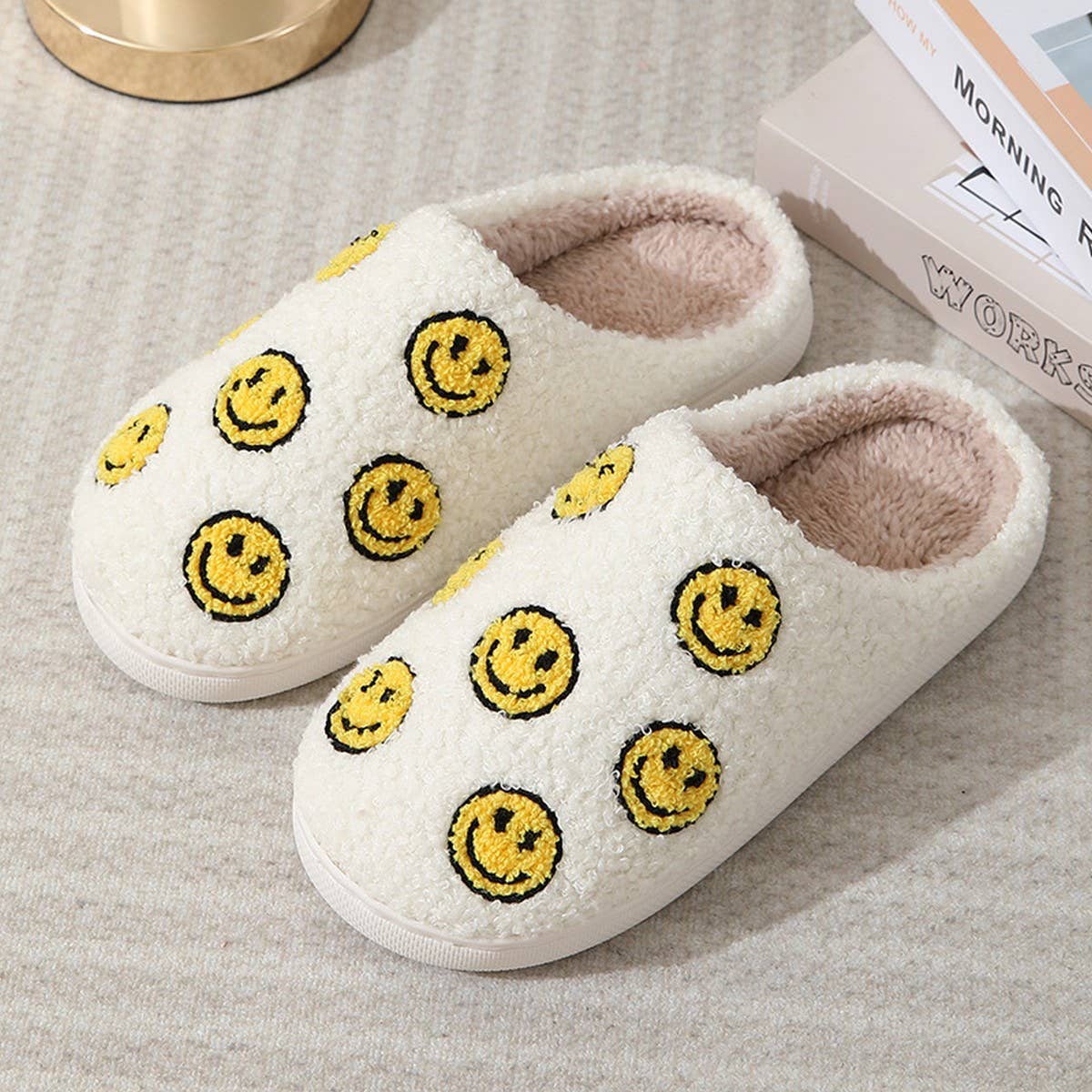 CUTE SEVEN SMILING FACE FUZZY SLIPPERS WOMEN
