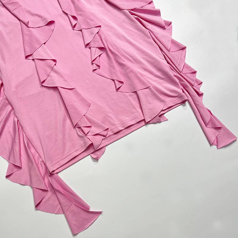 Short dress with ruffles halter tops and backless