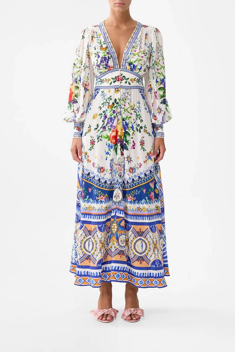 CWDMD5722_SUMMER V-NECK LONG-SLEEVED PUFF SLEEVE DRESS