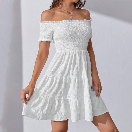 Ruffled off-the-shoulder cable-tied dress