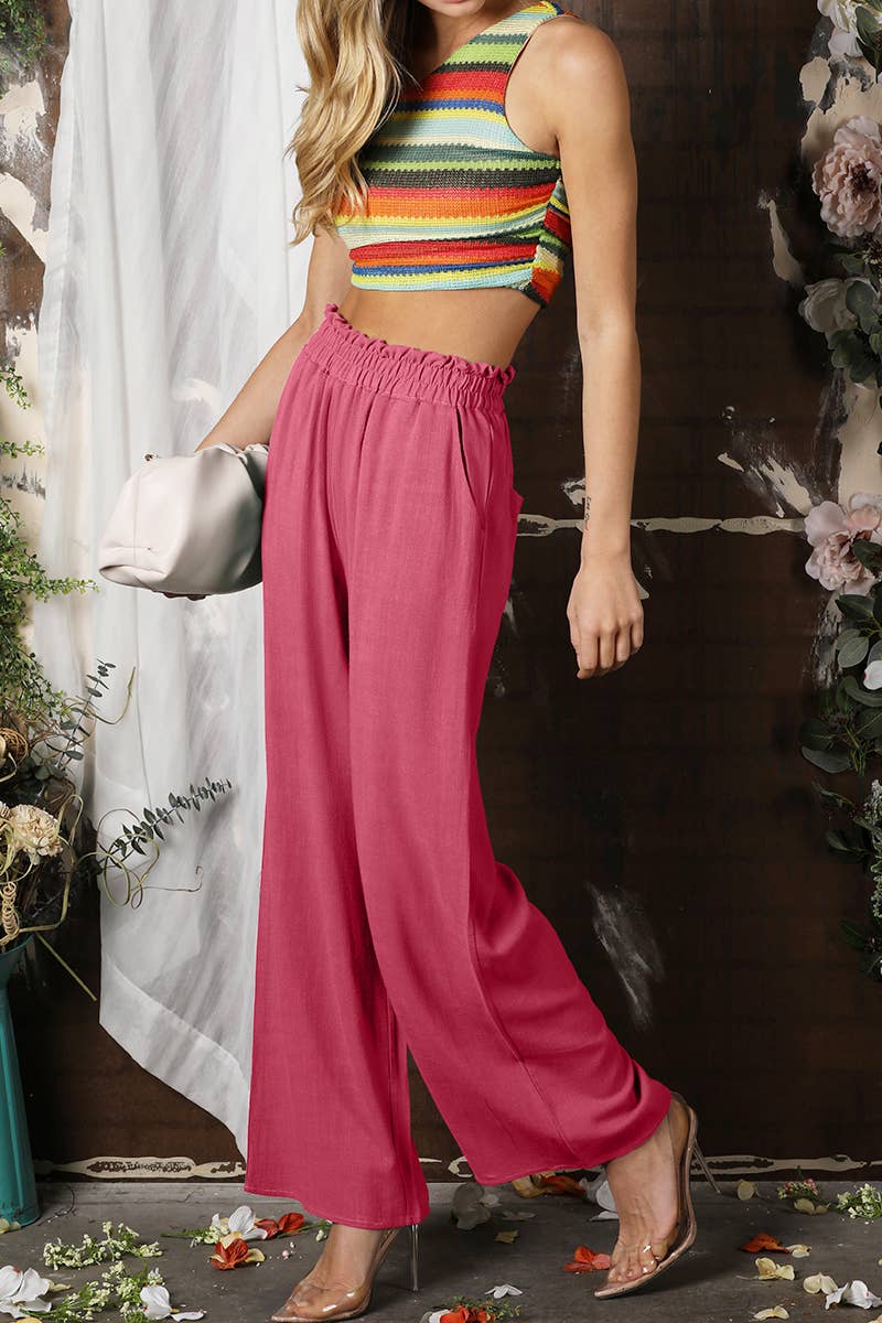 CWBLP267_EASY PULL ON COTTON WITH SIDE POCKET LINEN PANTS