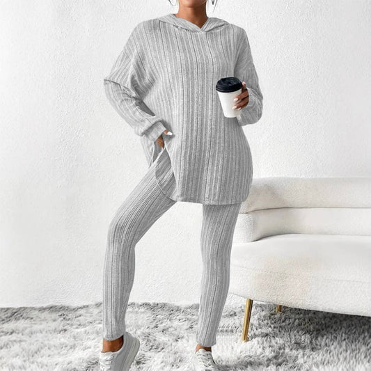 SOLID COLOR CASUAL FASHION HOODED TOP PANT SUIT