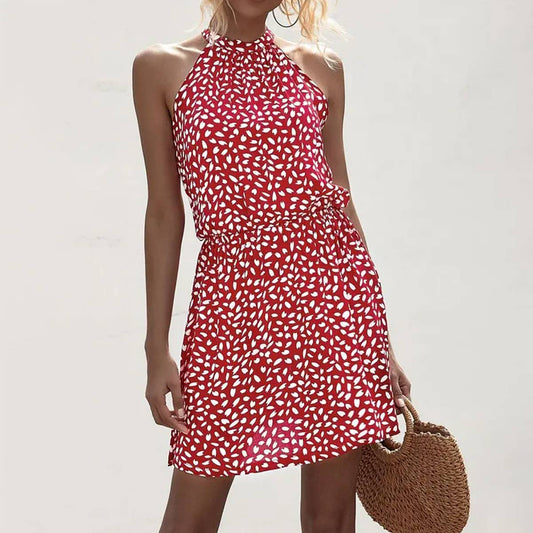 STRAPLESS HALTER PRINT DRESS_CWDSD2632