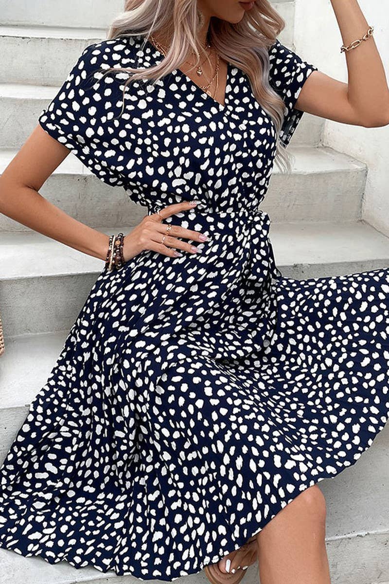 CWDMD4543_SPRING AND AUTUMN LONG SLEEVE RED PRINTED DRESS