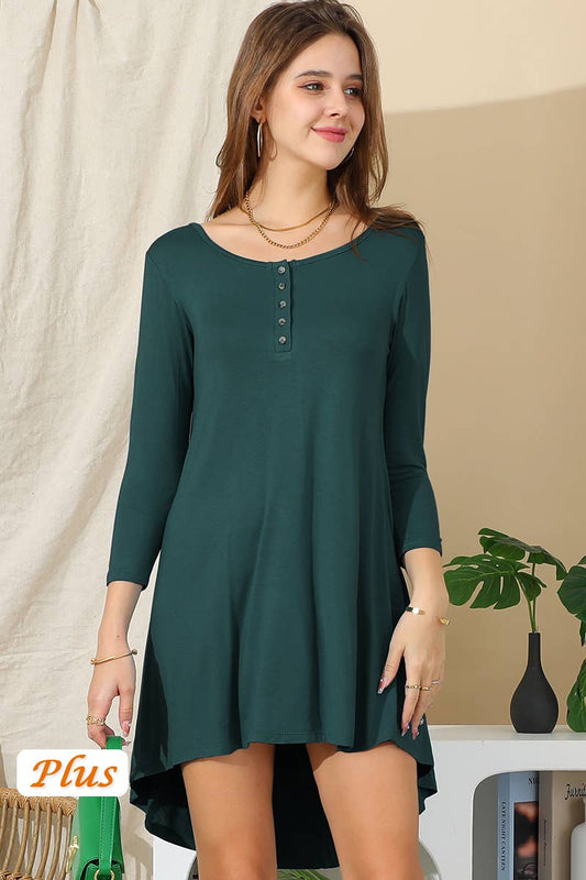 CWDSD10400_LONG SLEEVE BUTTONED NECK CASUAL MIDI DRESS