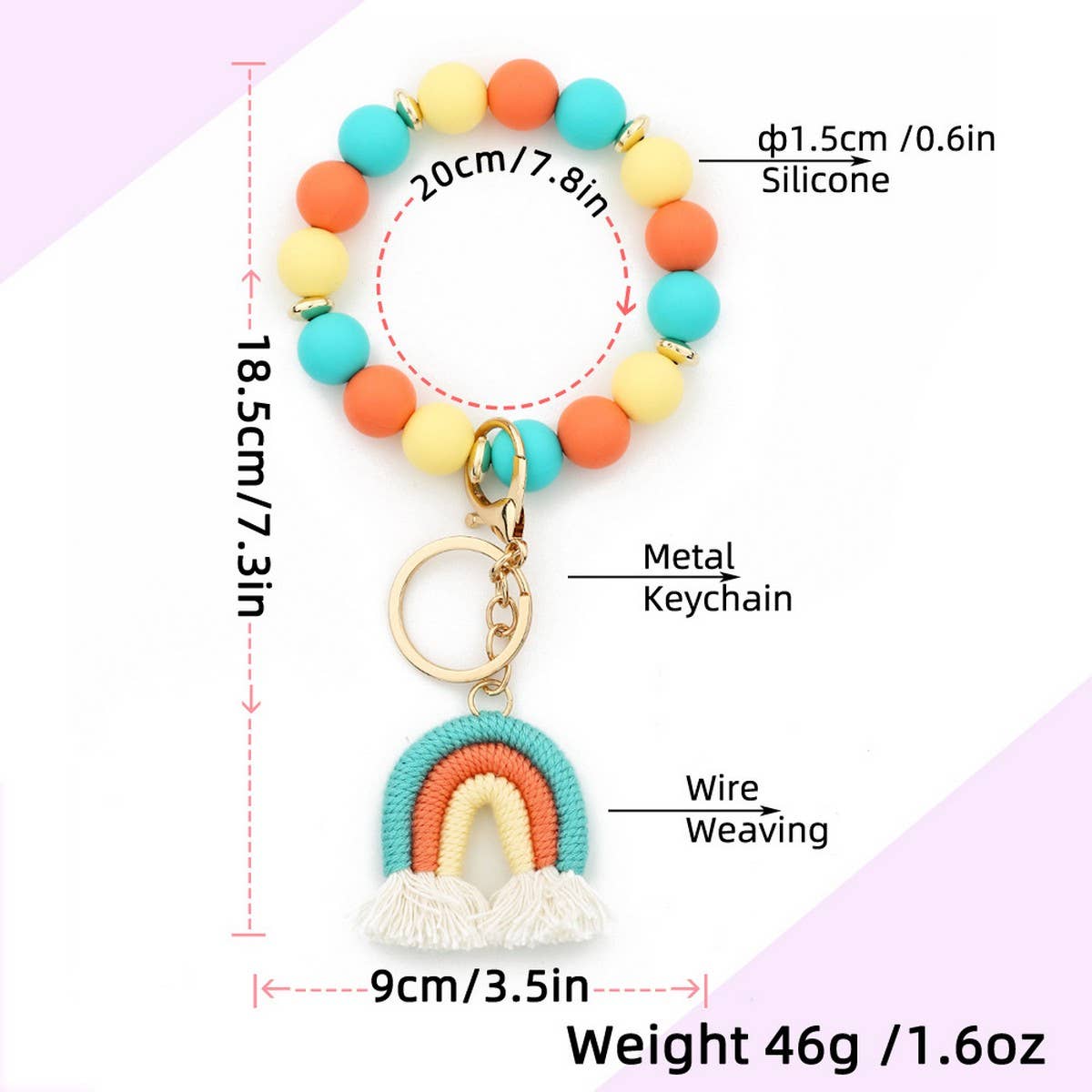 Rainbow Tassel Keychain with Colorful Bead Bracelet_CWAB5071