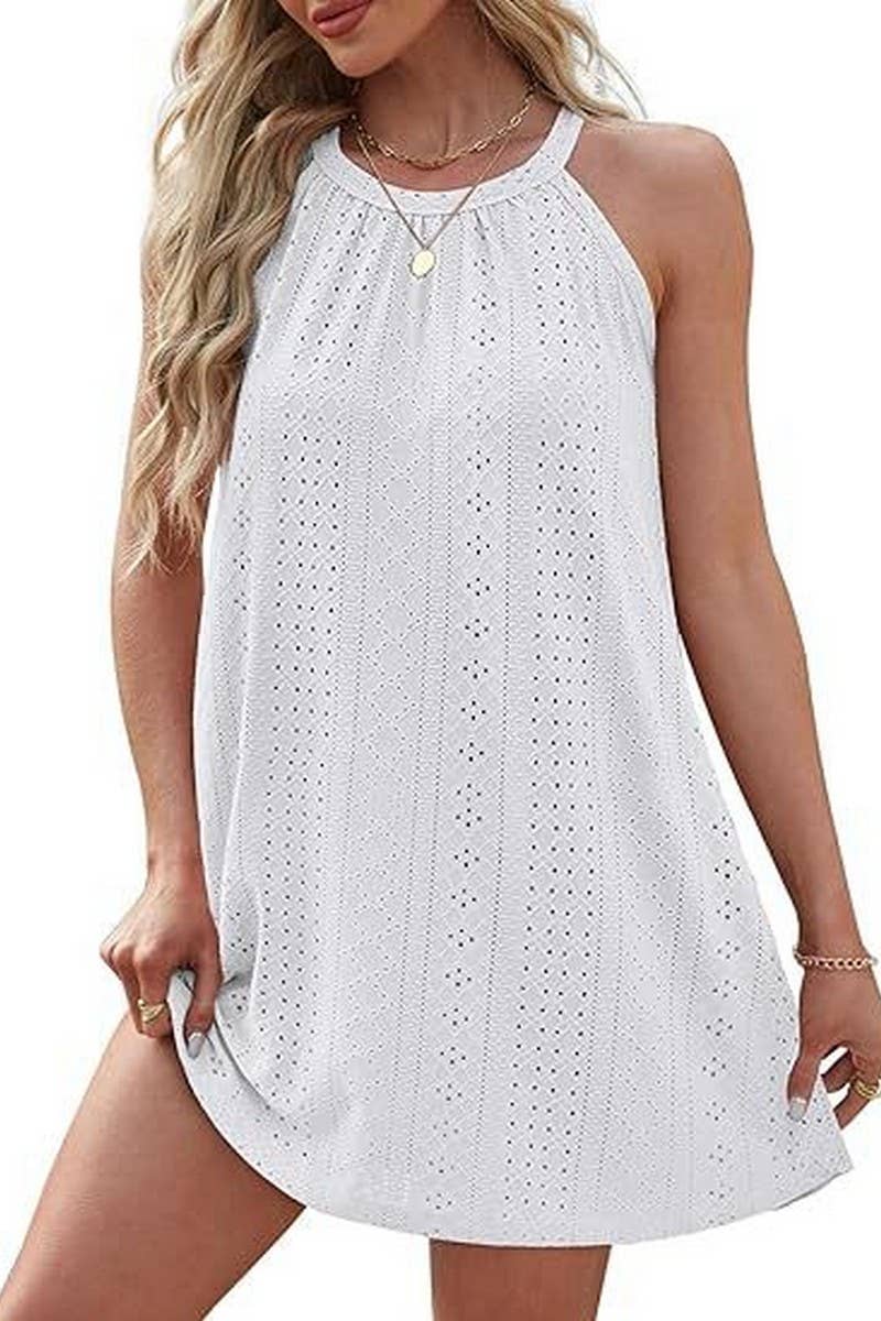 CWDHL0335_HALTERNECK SLEEVELESS SOLID COLOR TANK DRESS