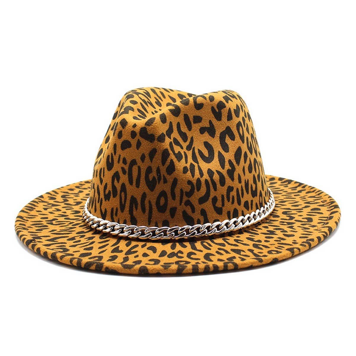 CHAIN LEOPARD PRINT TOP HAT WIDE BRIM JAZZ HAT_CWAH2583