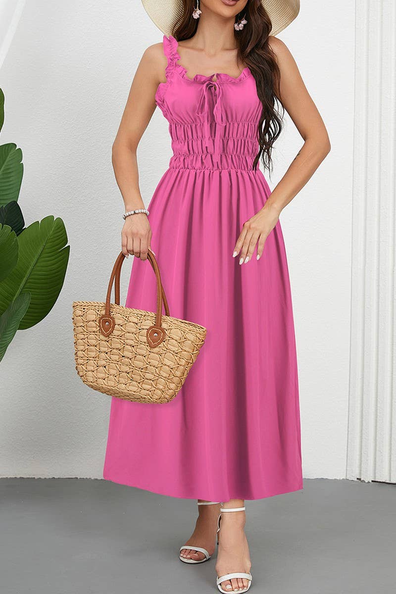 CWDMD6206_CASUAL SOLID COLOR WAIST TIE CAMI MAXI DRESS
