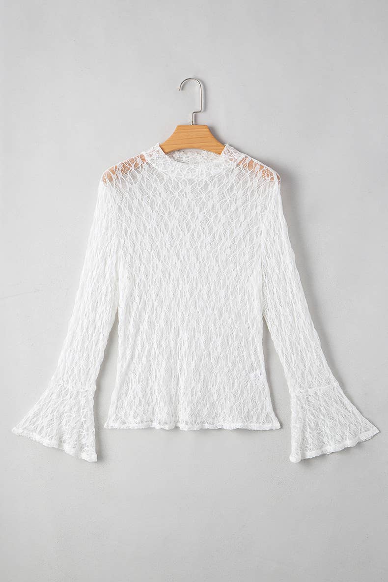 Hollowed-out semi-high-neck lace top